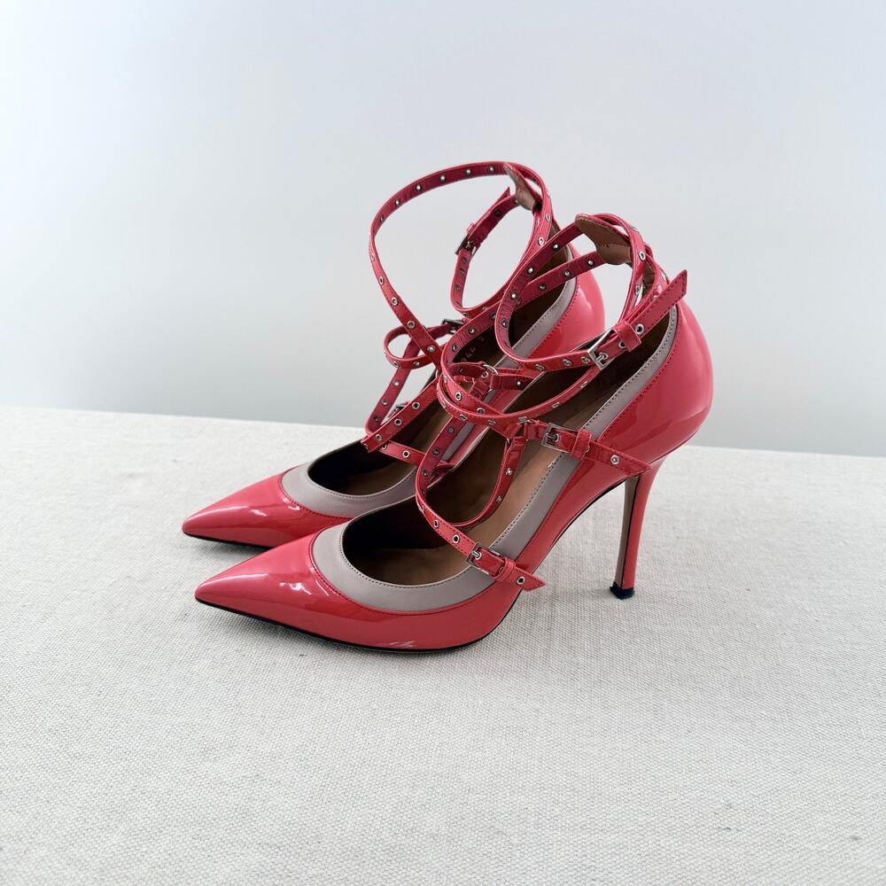 Valentino Love Latch Patent Leather Stilettos Strappy Pumps Red Women's Size 38
